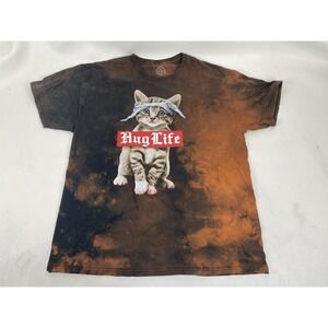 DOM Hug Life Cat Kitten Graphic Print Acid Wash Shirt Mens Size XL Black